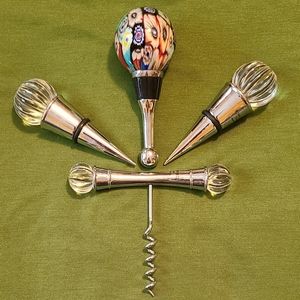 Royal Limited Crystal Barware 3 Bottle Stopper Cork 1 Corkscrew Millifiore